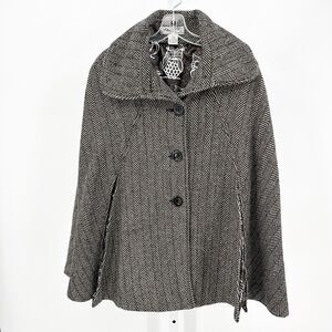 Steve Madden Womens Cape Coat Size S/M Metallic Herringbone Wool Blend Elegant